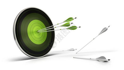 绿色目标在白背景上三支箭射向它们的目标白箭射向地面未能达到其客观机会而白箭射向地面的没有达到其客观机会胜利白色的可靠图片