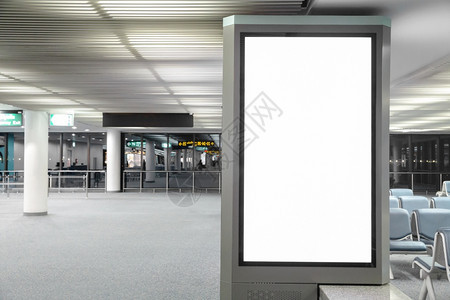 横幅机场数字媒体空白广告牌和背景模糊产品广告设计招贴板等挂牌单位千美元城市的内部背景图片