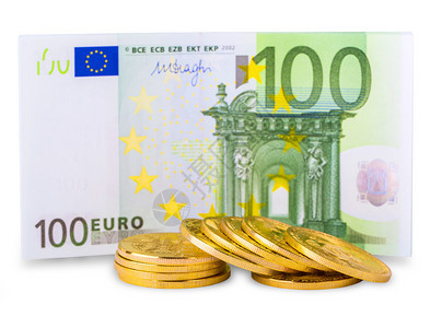 银行头奖少量白种背景的欧元现金和比特币的背景情况背景图片