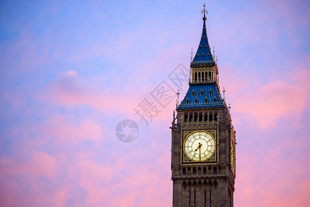 天际线BigBen和英国伦敦黄昏时的议会大厦塔旅行图片