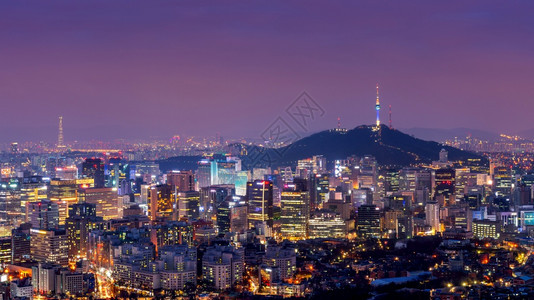 南韩首尔市郊区风景天线黄昏南山图片