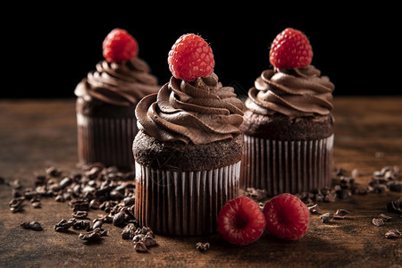 香草可爱的关闭美味巧克力蛋糕与草莓糖果图片
