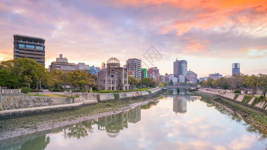 旅行城市景观水广岛和平纪念公园日本广岛有原穹顶图片