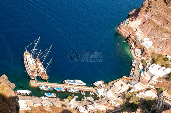 地中海景观岩石圣托里尼尔斯夸旧港图片