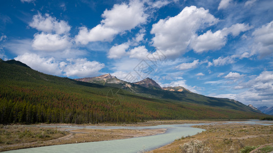 路德维希旅行加拿大艾伯塔州洛基山脉贾斯珀公园阿塔巴斯卡河全景图像的图片