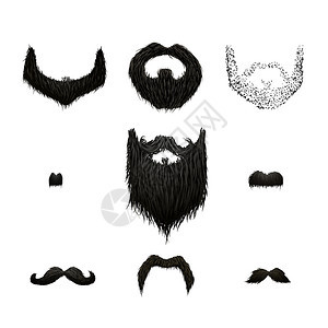 收藏发型一套详细的黑色胡须和在白色上隔离一套详细的黑色胡须和在白色流氓图片