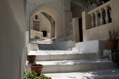 欧洲结石希腊圣托里尼岛卡马的石塔楼梯建筑学图片