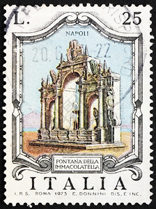 邮政集意大利约1973年一张印在意大利的邮票显示大约年意利那不勒斯的伊玛科特拉喷泉河图片