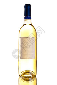 金子干净的餐厅在白色背景上孤立的白葡萄酒瓶图片