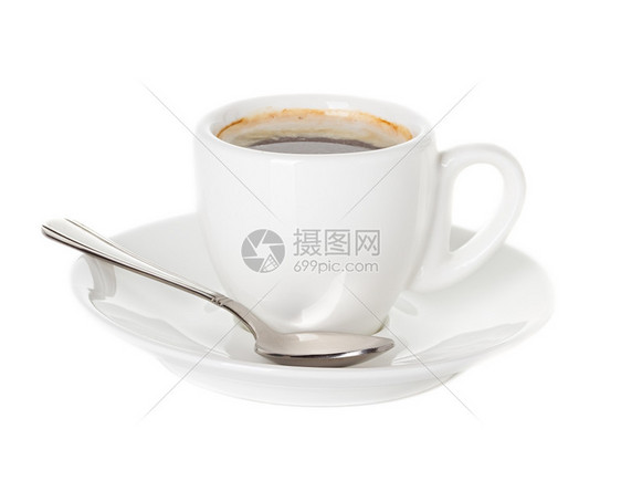 盘子芳香咖啡杯和茶碟用勺子孤立在白色背景上饮料图片