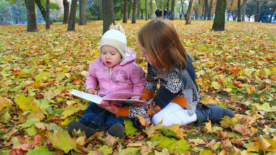 迷人的树木小女孩在秋季公园看书在大自然中休息小女孩姐妹在秋季公园看书放松孩子们在秋季公园女图片