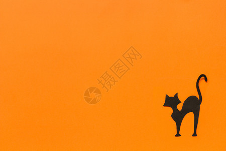 小样象征派对快乐万圣节概念文字空间顶视图Mockup平板布局地铺放万圣节背景橙色的黑纸猫图片