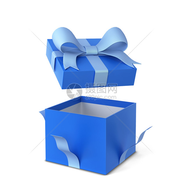 礼物带彩色弓和3张礼带的开放品盒白色背景上孤立颜插图图片
