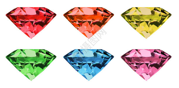 单身的价值放3d使得Lexury多彩钻石集收藏白色背景上隔开剪切路径图片