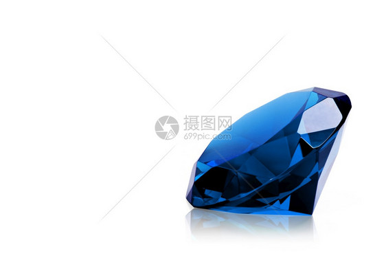 珠宝白背景的孤立蓝钻石最珍贵的美丽金刚石蓝色玻璃刻面图片