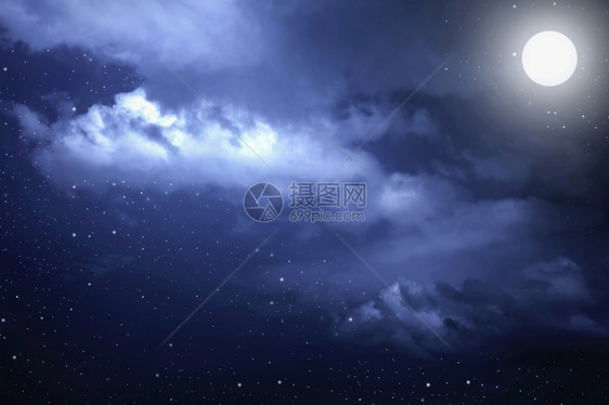 墙纸风景优美星夜天空云彩背景有星和月亮户外图片