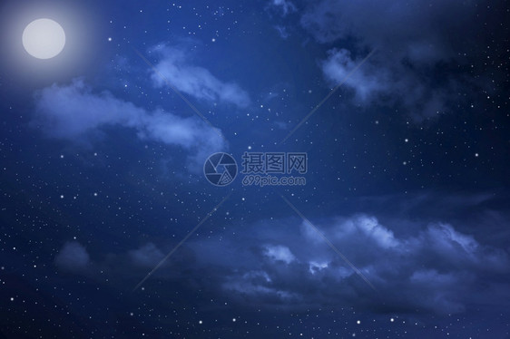 自然夏天星夜空云彩背景有星和月亮颜色图片