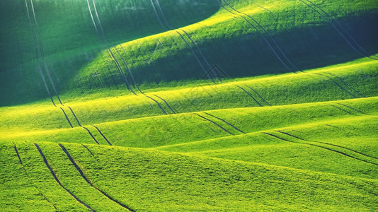 美丽的太阳莫拉维亚托斯卡纳捷克欧洲野外日落和草地起的绿春自然背景捷克欧洲丘陵图片
