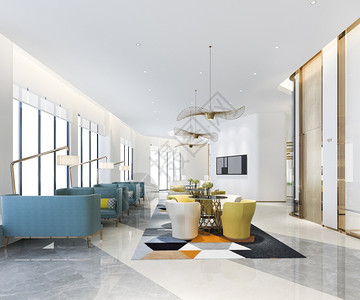 灯木头3d提供豪华酒店接待厅和办公室配备现代最低柜台沙发图片