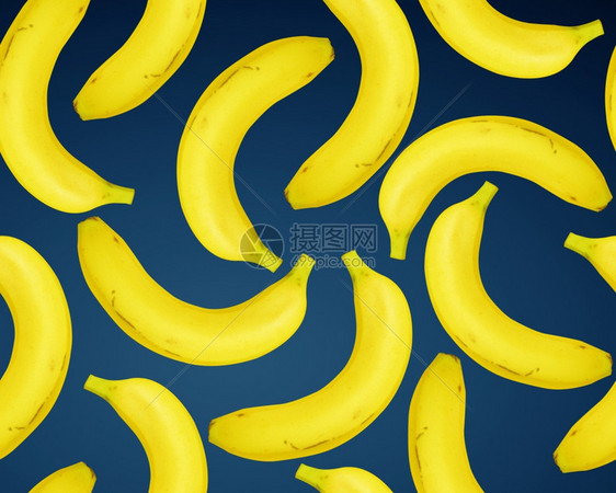 蓝色背景的无缝新鲜香蕉黄色的美味饮食图片