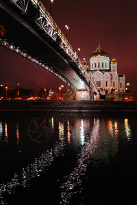 红色的基督救主大教堂晚上在俄罗斯莫科冬天欧洲图片