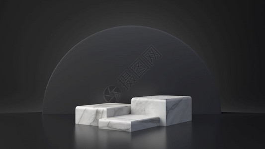 黑色背景上的白大理石产品矩形表台摘要最低限度几何概念工作室讲台平展览和商业演示阶段3D插图使形化以解空的小样介绍图片