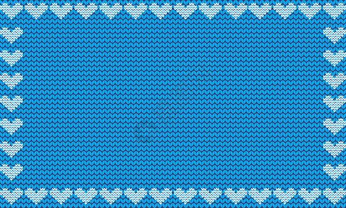 邀请手工制作的浅蓝色织布编背景以红心矢量插图模板带有文字空间的海报框装有编织红心的浅蓝色背景框架图片