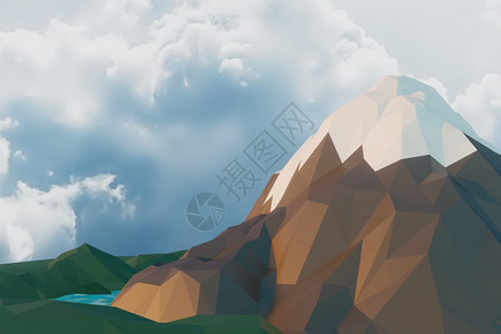 网格低的聚具有山树和云的自然日落背景最小动画3D投影量图片