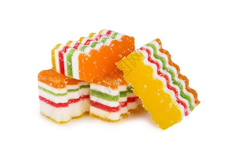 甜美的彩色果酱在白背景上隔绝而出彩色水果冻糖各种明胶可口甜的图片