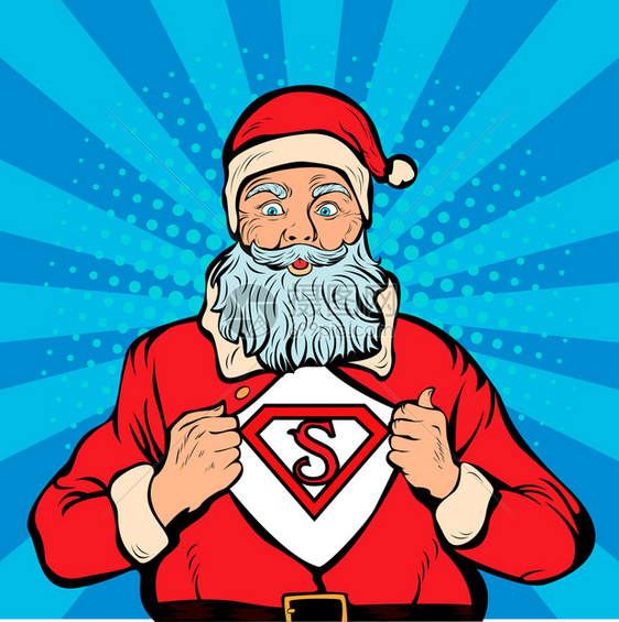 圣诞老人超级英雄流行艺术回向矢量说明圣诞节背景流行音乐北幸福图片