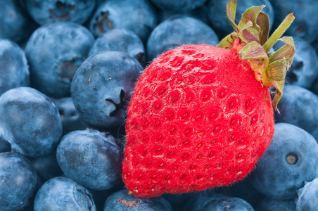 以蓝莓为背景的新鲜草莓市场甜点新鲜的图片