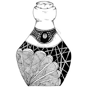 藤蔓自然形象的手绘装饰瓶采用zentangle风格图形黑白手绘装饰瓶采用风格单色彩图形图片