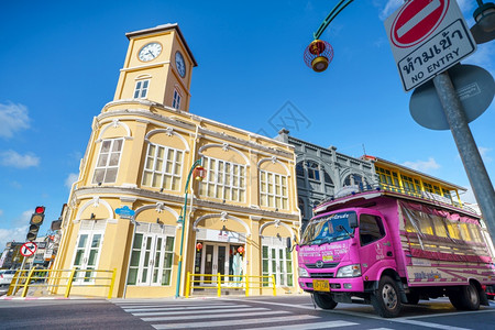 在泰国普吉老城区PhuketOldTown普吉古城建中葡萄牙筑旅行西诺复古的图片