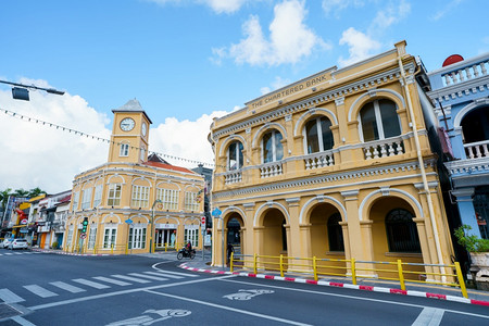 街道亚洲经典的在泰国普吉老城区PhuketOldTown普吉古城建中葡萄牙筑图片