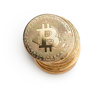 匿名的Bitcoin硬币在白背景上孤立的宏拍摄Name电子的商业图片