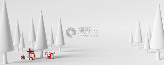 最小的明信片新白色背景松树林象3d插图横幅图片