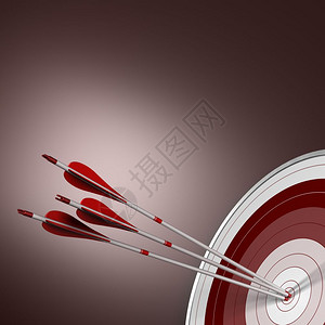 竞争的3D使三箭在图像右下角的红色目标中心击红箭头概念图象适合协同效果即牛角眼完美商业概念客观的专业知识图片
