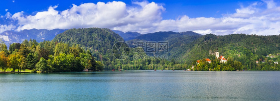 风景自然之美斯洛文尼亚美丽的布莱德湖精彩高山图片