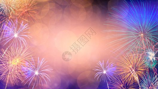 第4名喜悦带有烟火背景的摘要新年庆祝日的背景多彩色卡片图片