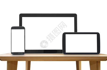 网络桌子反应设计演示材料模板木制桌上各种定向数字平板电脑和智能手机的模版技术图片