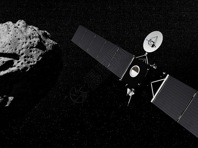 一颗小行星旁边宇宙中的罗塞塔探测器由美国航天局罗塞塔探测器和小行星3D转化提供的这一图像元素夜晚飞行插图图片