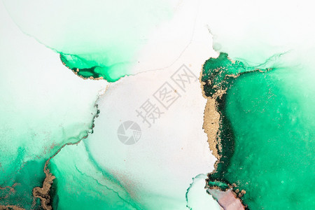 质地纸上大理石液体水墨艺术画的绿色金抽象背景高质量纸张纹理上的原始艺术品水彩酒精墨画的图像纸上大理石液体水墨艺术画的绿色金抽象背图片