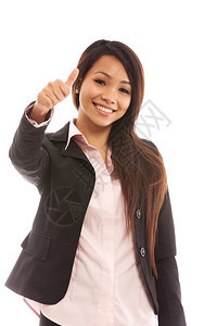 快乐完美的亚洲商业女人对白孤立背景做出正面的拇指手势亚洲人图片
