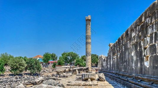 天空晴殖民化土耳其迪马201972土耳其迪马阿波罗神庙的断柱阳光明媚的夏日土耳其迪马阿波罗神庙的柱子图片