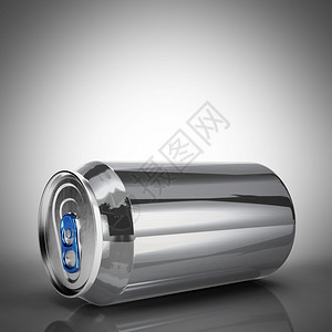 铝啤酒或汽水模拟现实主义的空白金属可由灰色背景3d插图中孤立的水滴所覆盖罐白色的酒精图片
