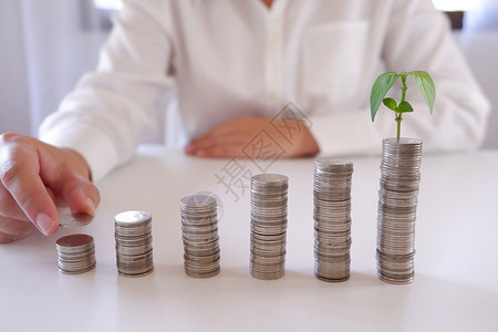会计市场财富用于金融和银行业务概念的硬币堆叠种植厂图片