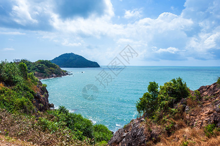 地平线在泰国昌塔胡里海滨的景美丽热带洋图片