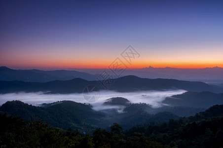 高山多伊蒙通戈明登清迈泰陆云海的雾流风景美丽是清迈泰国河岸云海的晨景大和云雾流最佳仙境天空图片