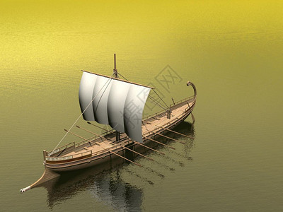 灰色的经过旅行棕白天漂在海面上的老希腊船旧3D图片