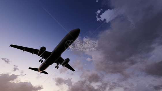 白色客机用3D软件在空中飞行的白色客机冰川云图片